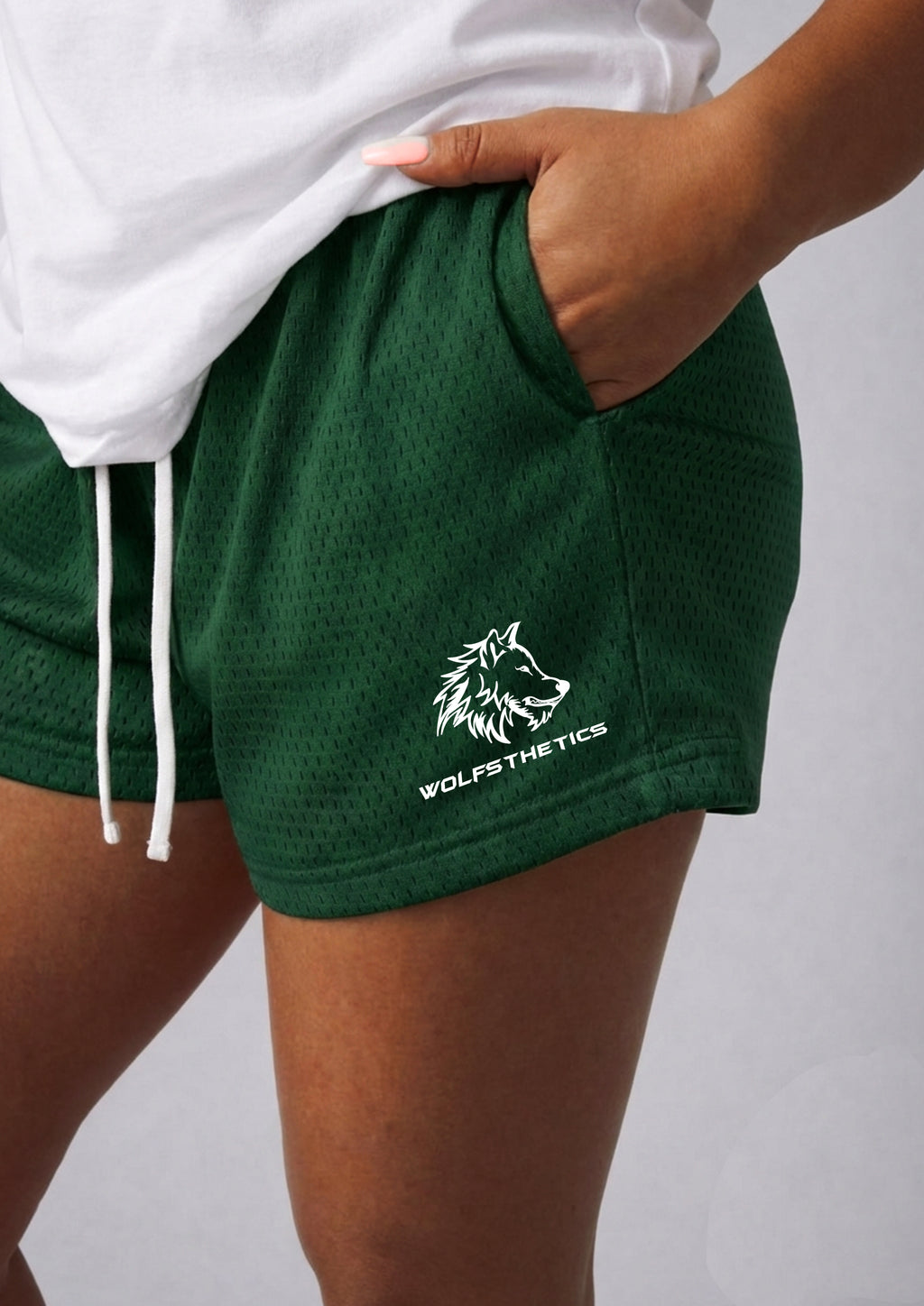 Forest green Polyester double mesh shorts