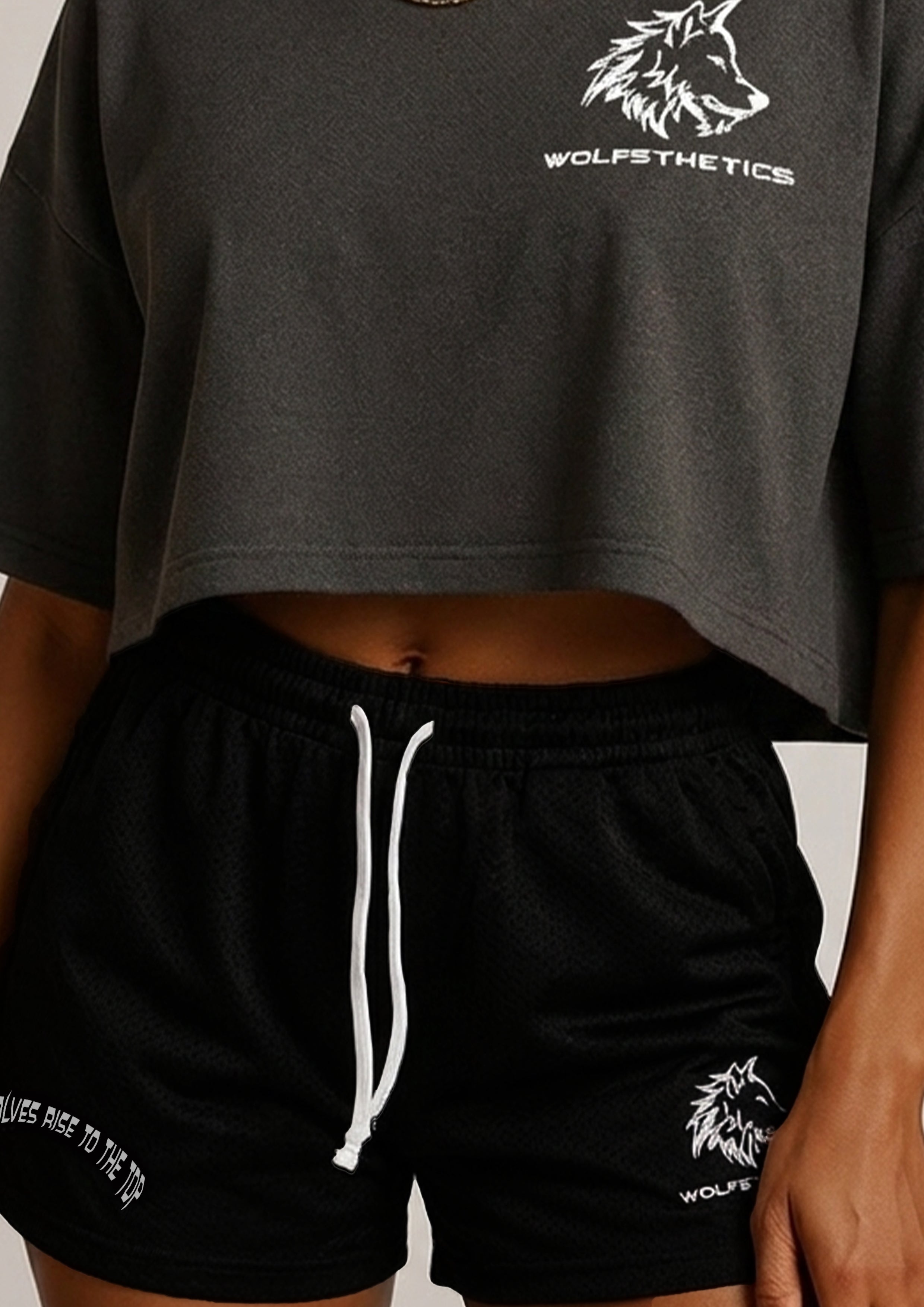 Black Polyester double mesh shorts