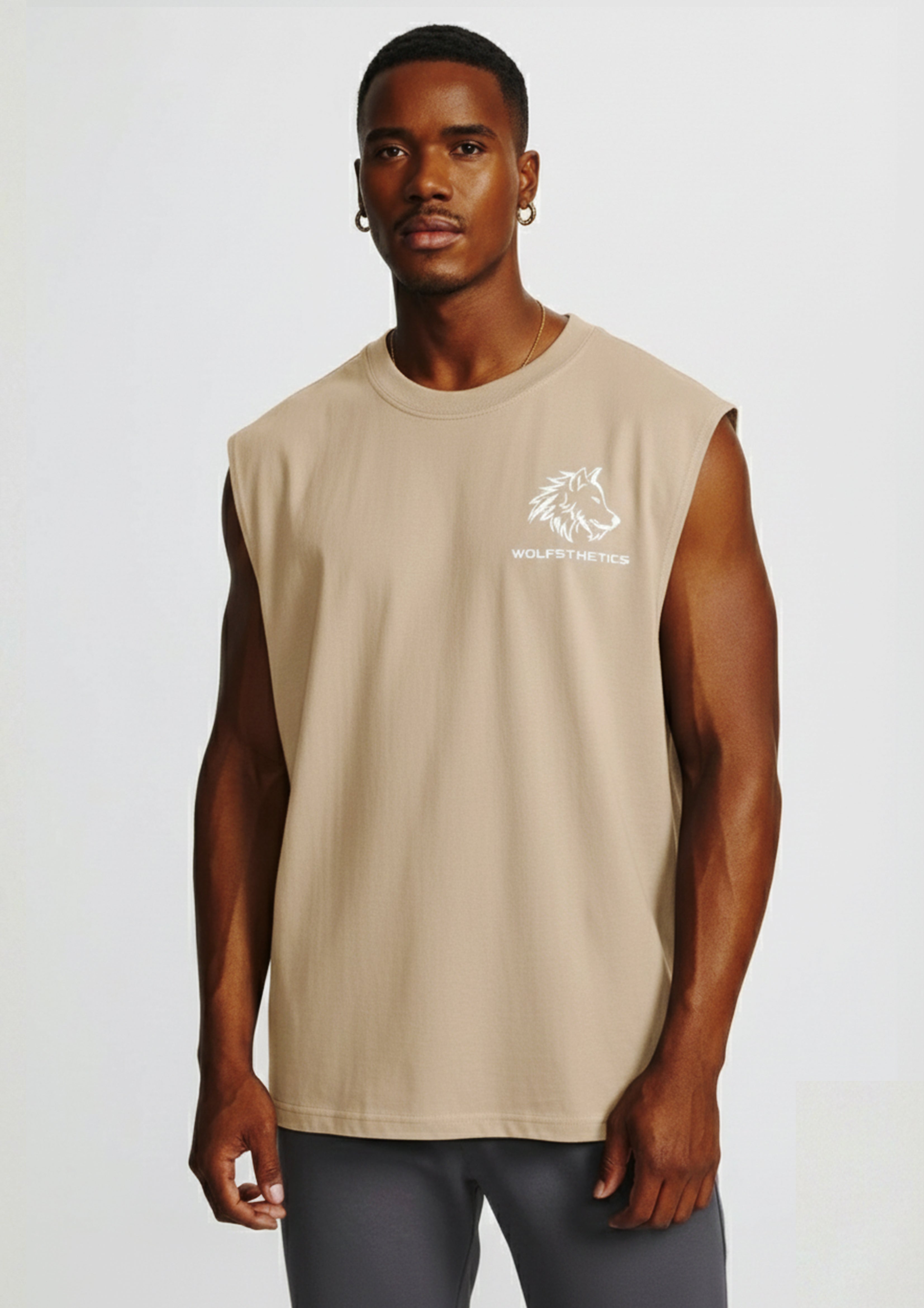 Sleeveless oversized cut offs beige