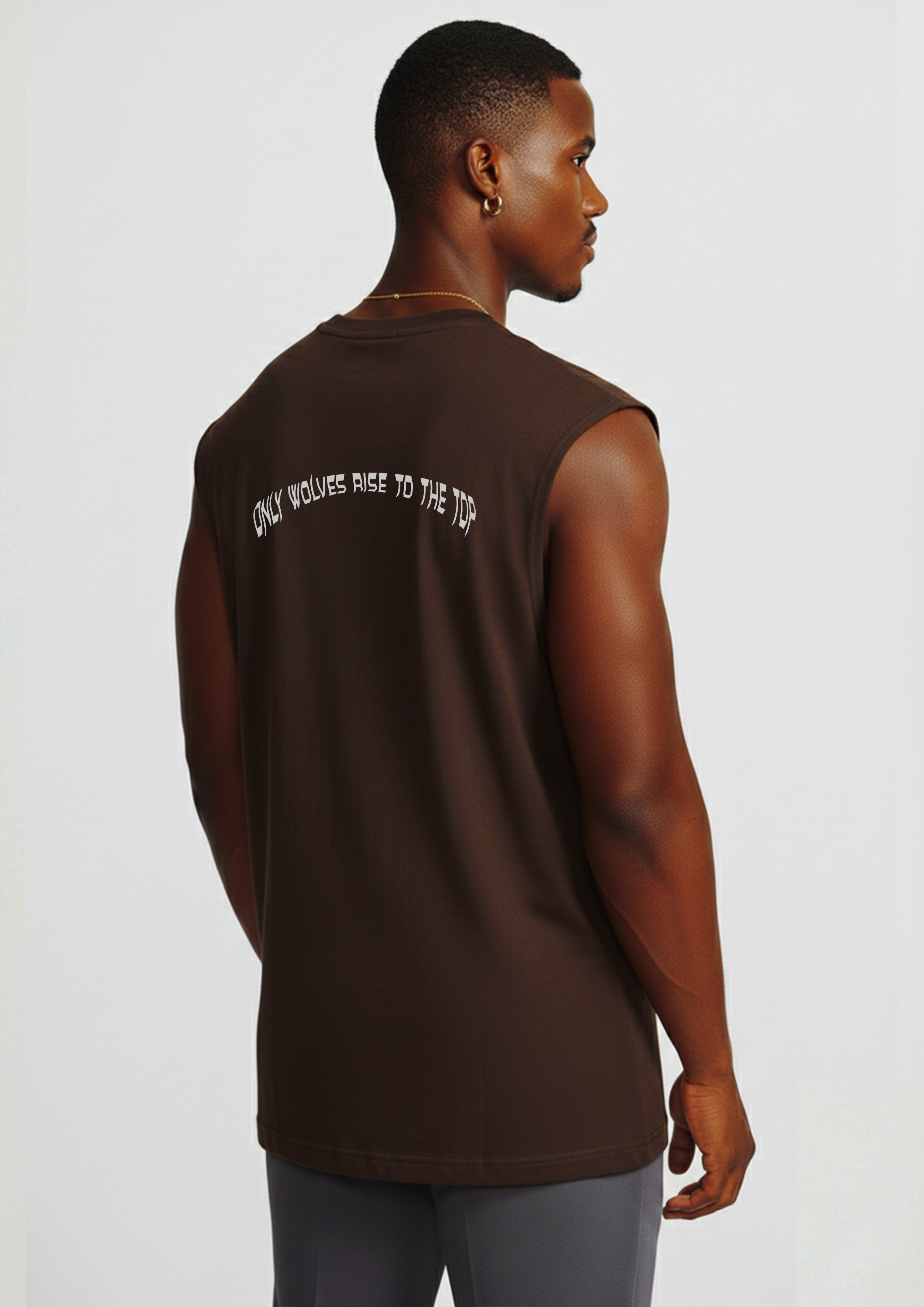 Sleeveless oversized cut offs chocolate brown