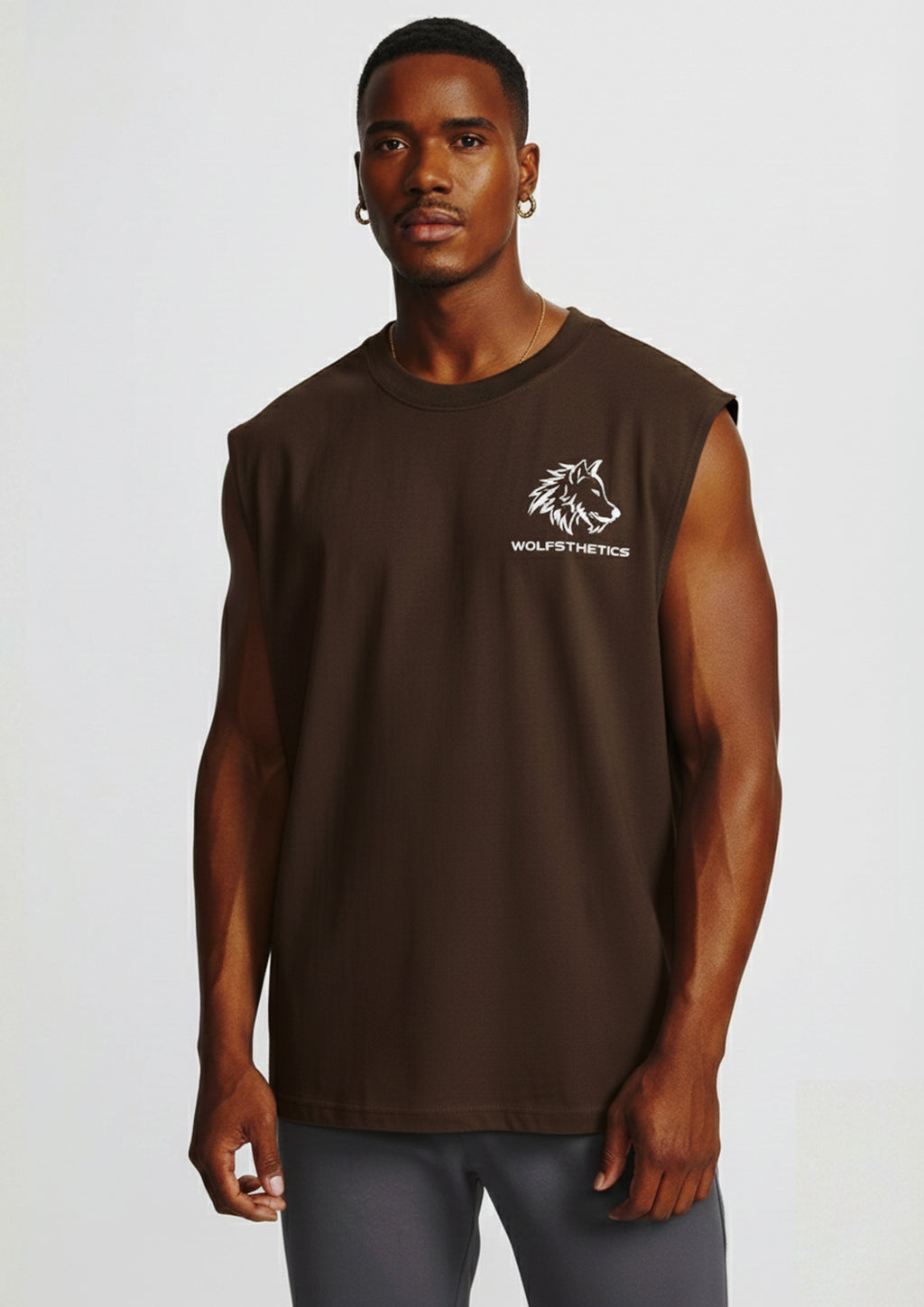 Sleeveless oversized cut offs chocolate brown