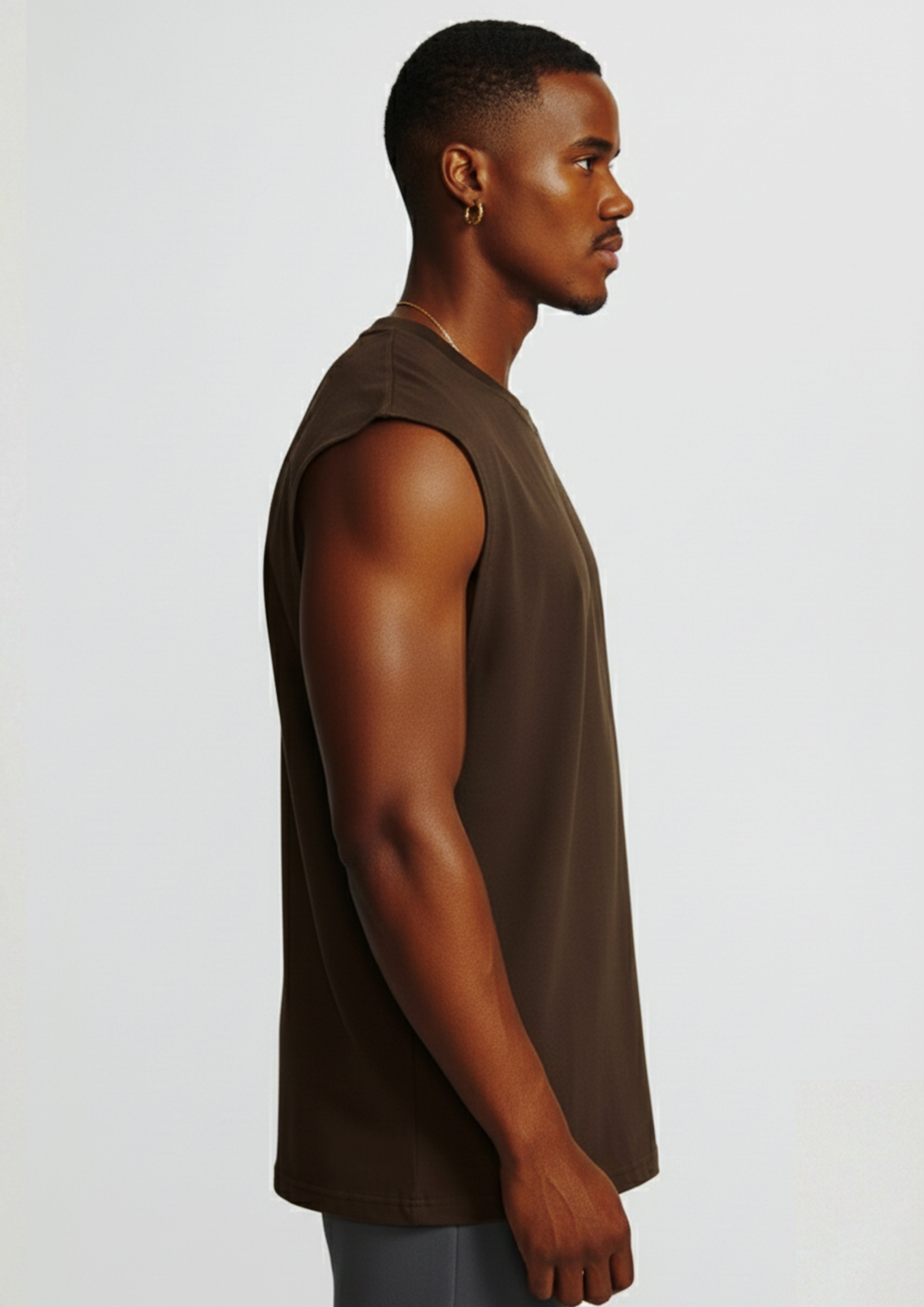 Sleeveless oversized cut offs chocolate brown